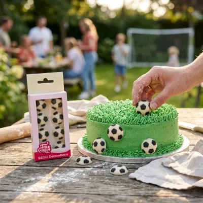 Cukrové zdobení fotbalové míče 2,5 cm 8 ks – FunCakes