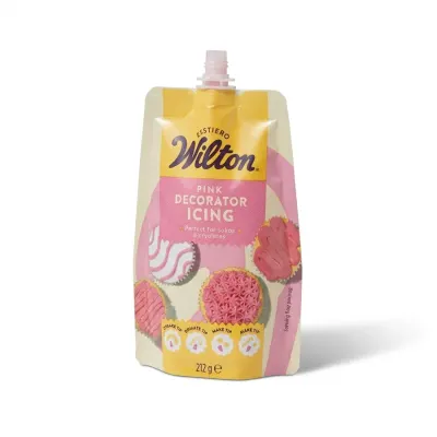 Růžová dekorační poleva v sáčku se 4 nástavci 212 g – Wilton
