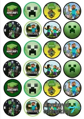 Minecraft – kolečka s creepery – jedlý papír na hranatý dort