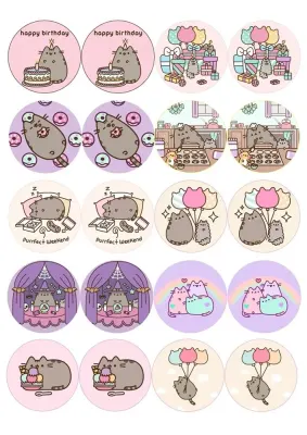 Pusheen – 20 koleček – jedlý obrázek na dort