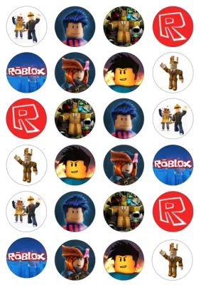 Roblox – kolečka s postavami a logy – jedlý papír na hranatý dort