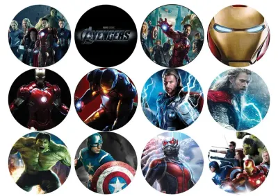 Avengers – kolečka s tvářemi hrdinů – jedlý papír na hranatý dort