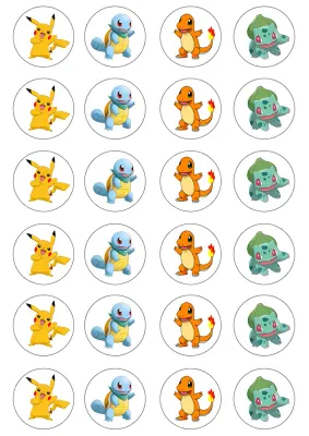 Pokémon – Pikachu, Squirtle, Charmander a Bulbasaur na muffiny – jedlý papír na cupcakes