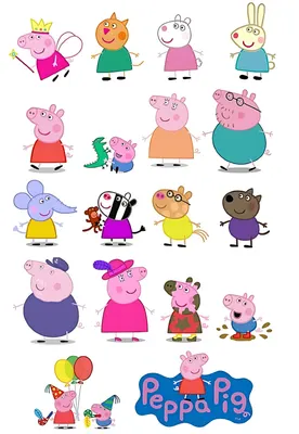Prasátko Peppa – výřezy kamarádů – jedlý papír na hranatý dort