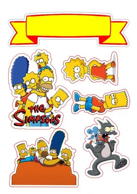 Simpsonovi – výřezy se žlutou stuhou – jedlý papír na hranatý dort