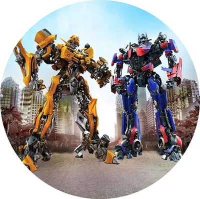 Transformers – Bumblebee a Optimus ve městě – jedlý obrázek na dort