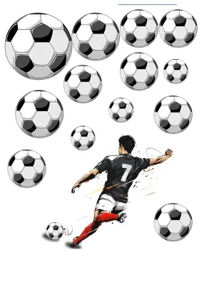 Fotbal – hráč s číslem 7 a fotbalové míče – jedlý papír na hranatý dort