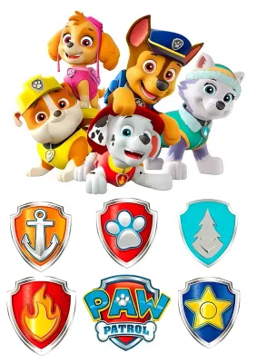 Paw Patrol – záchranáři s odznaky – jedlý papír na hranatý dort