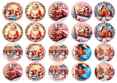Vánoce – retro vánoční kolečka na muffiny – jedlý papír na hranatý dort