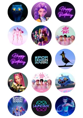 K-pop lovkyně démonů – mini kolečka na muffiny a cupcakes – jedlý papír na cupcakes
