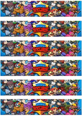 Brawl Stars – pruhy s hrdiny a logem – jedlý papír na hranatý dort