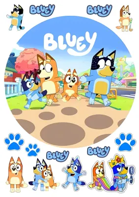 Bluey – rodina Heelerových na procházce a postavičky – jedlý papír na hranatý dort
