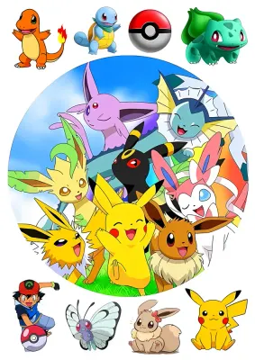 Pokémon – Pikachu a Eevee evoluce – jedlý papír na hranatý dort