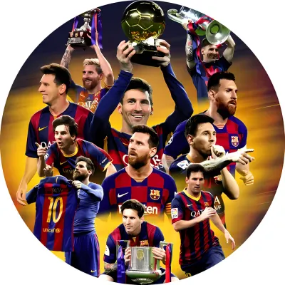 Fotbalista Lionel Messi – Barcelona a trofeje – jedlý obrázek na dort
