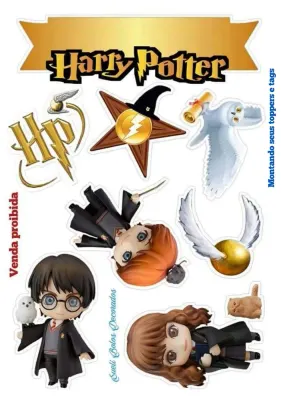 Harry Potter – postavičky k vystřižení a zlatonka – jedlý papír na hranatý dort