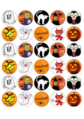 Halloween – strašidelná kolečka 3,5cm – jedlý papír na hranatý dort