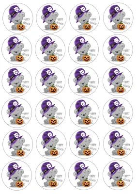 Halloween – šedý medvídek s dýní na cupcakes – jedlý papír na cupcakes