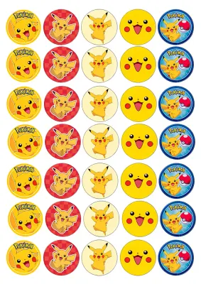 Pokémon – Pikachu kolečka na muffiny – jedlý papír na hranatý dort
