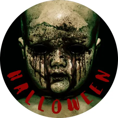 Halloween – strašidelná panenka s krvavými slzami – jedlý obrázek na dort