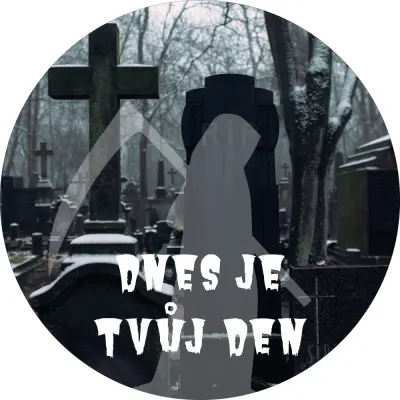 Hřbitov – Smrtka a nápis Dnes je tvůj den – jedlý obrázek na dort