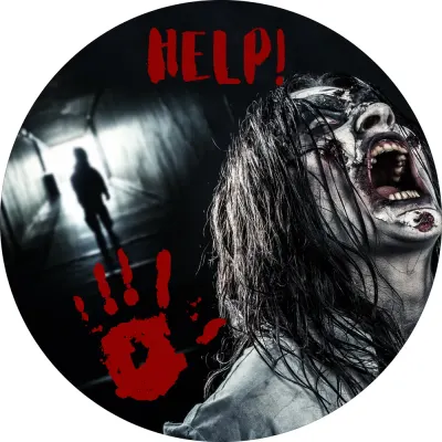 Horor – Křičící zombie a krvavý nápis Help! – jedlý obrázek na dort