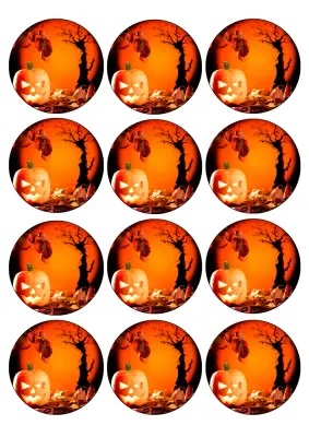 Halloween – svítící dýně a strašidelný strom – jedlý papír na hranatý dort