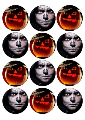 Halloween – strašidelná dýně a kostlivec na cupcakes – jedlý papír na hranatý dort
