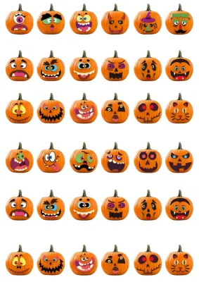 Halloween – vtipné dýně s různými obličeji – jedlý papír na hranatý dort