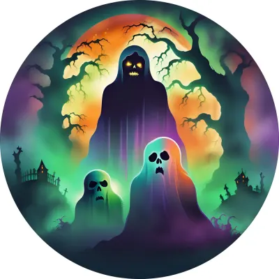 Halloween – strašidla a duchové v měsíčním svitu – jedlý obrázek na dort