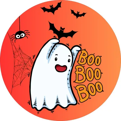 Halloween – Roztomilé strašidýlko s netopýry a pavoukem – jedlý obrázek na dort