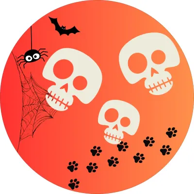 Halloween – Lebky, pavouk a netopýr na oranžovém pozadí – jedlý obrázek na dort