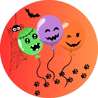 Halloween – strašidelné balónky s pavučinou a netopýrem – jedlý obrázek na dort