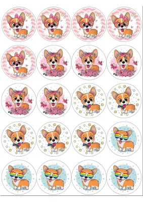 Pejsci corgi – muffiny a cupcakes – jedlý papír na hranatý dort