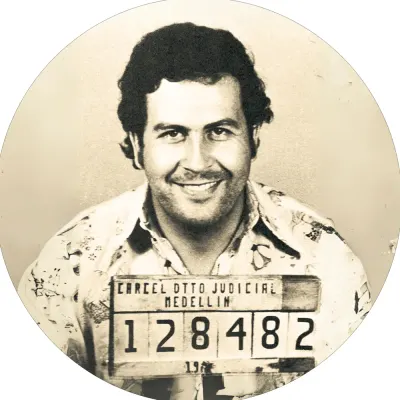 Pablo Escobar – policejní portrét Medellín – jedlý obrázek na dort