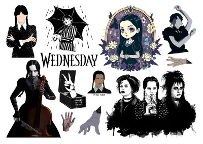 Wednesday – postavy k vystřižení a Věc – jedlý papír na hranatý dort