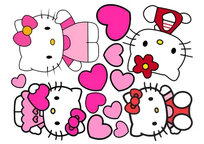 Hello Kitty – postavičky a srdíčka k vystřižení – jedlý papír na hranatý dort