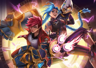 Arcane – Jinx a Vi v bojové póze – jedlý papír na hranatý dort