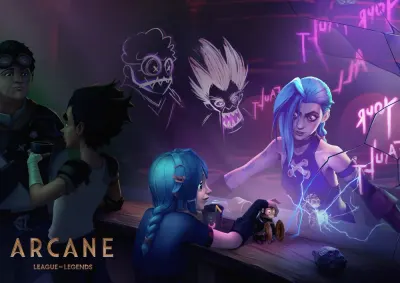 Arcane – Jinx a malá Powder u baru – jedlý papír na hranatý dort
