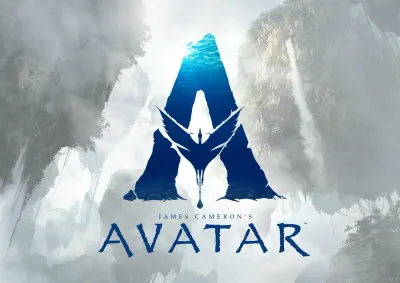 Avatar – logo The Way of Water a vznášející se hory – jedlý papír na hranatý dort