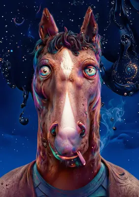BoJack Horseman – psychedelický portrét koně – jedlý papír na hranatý dort
