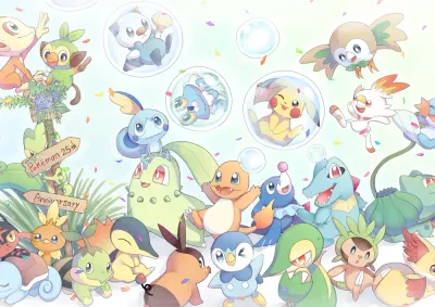 Pokémon – Pikachu a startéři na oslavě – jedlý papír na hranatý dort