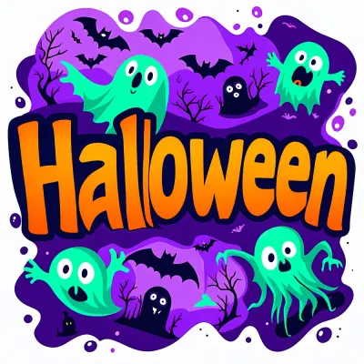 Halloween – strašidla a netopýři na fialovém pozadí – jedlý obrázek na dort