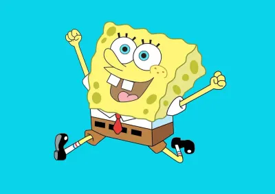 Spongebob – skákající a vysmátý na modrém pozadí – jedlý papír na hranatý dort