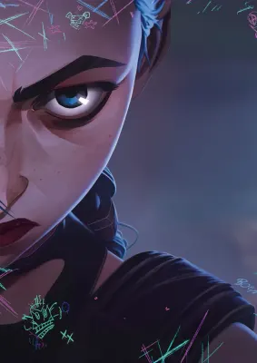 League of Legends – Jinx z Arcane detail tváře – jedlý papír na hranatý dort