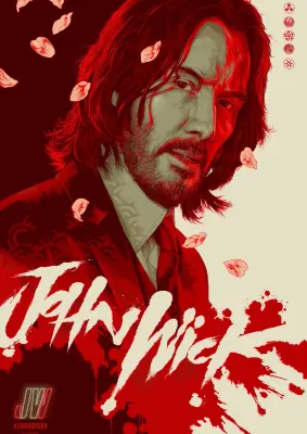 John Wick – portrét s červenými cákanci – jedlý papír na hranatý dort