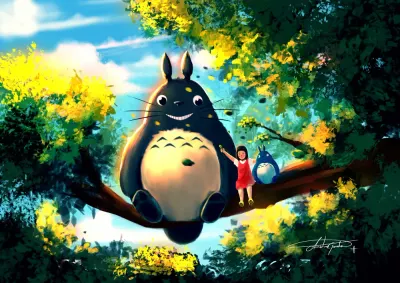 Totoro – Můj soused Totoro s Mei na větvi stromu – jedlý papír na hranatý dort