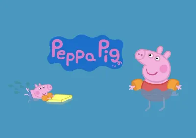 Prasátko Peppa – Peppa a Tomík při plavání – jedlý papír na hranatý dort