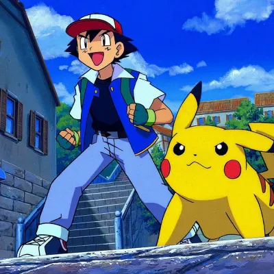 Pokémon – Ash Ketchum a Pikachu ve městě – jedlý obrázek na dort