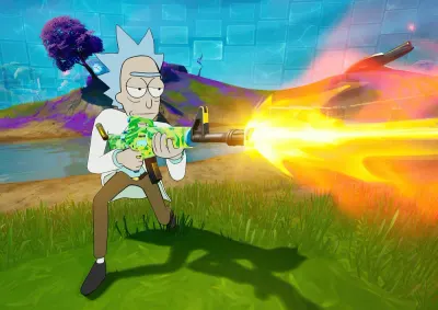 Fortnite – Rick Sanchez se zbraní v akci – jedlý papír na hranatý dort