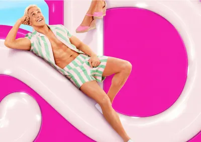 Barbie – Ken na růžovém nápisu – jedlý papír na hranatý dort